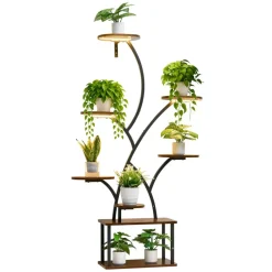VEVOR Plant Stand Indoor with Grow Lights, 62 in Tall 8-Tier Lighted Plant Shelf, Metal Corner Plants Holder, 3 Timer & 10 Brightness, Tree-Shaped Flower Display Rack for Living Room Balcony Decor