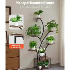 VEVOR Plant Stand Indoor with Grow Lights, 62 in Tall 8-Tier Lighted Plant Shelf, Metal Corner Plants Holder, 3 Timer & 10 Brightness, Tree-Shaped Flower Display Rack for Living Room Balcony Decor