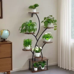 VEVOR Plant Stand Indoor with Grow Lights, 62 in Tall 8-Tier Lighted Plant Shelf, Metal Corner Plants Holder, 3 Timer & 10 Brightness, Tree-Shaped Flower Display Rack for Living Room Balcony Decor
