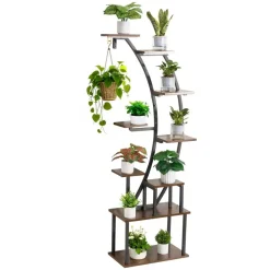 VEVOR Plant Stand Indoor with Grow Lights, 63 in Tall 9-Tier Lighted Plant Shelf, Metal Corner Plants Holder, 3 Timer & 10 Brightness, Curve-Shaped Flower Display Rack for Living Room Balcony Decor