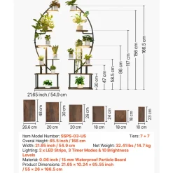 VEVOR Plant Stand Indoor with Grow Lights, 65.5 in Tall 7-Tiered Lighted Plant Shelf, 2 Pack Metal Corner Plants Holder, 3 Timer & 10 Brightness, Half-Moon Shaped Flower Display Rack for Living Room