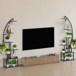 VEVOR Plant Stand Indoor with Grow Lights, 65.5 in Tall 7-Tiered Lighted Plant Shelf, 2 Pack Metal Corner Plants Holder, 3 Timer & 10 Brightness, Half-Moon Shaped Flower Display Rack for Living Room