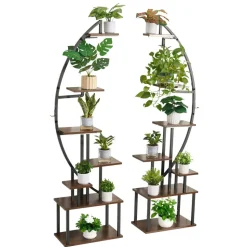 VEVOR Plant Stand Indoor with Grow Lights, 65.5 in Tall 7-Tiered Lighted Plant Shelf, 2 Pack Metal Corner Plants Holder, 3 Timer & 10 Brightness, Half-Moon Shaped Flower Display Rack for Living Room