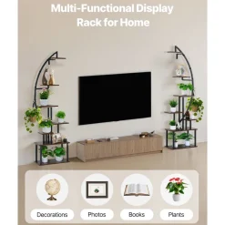 VEVOR Plant Stand Indoor with Grow Lights, 65.5 in Tall 7-Tiered Lighted Plant Shelf, 2 Pack Metal Corner Plants Holder, 3 Timer & 10 Brightness, Half-Moon Shaped Flower Display Rack for Living Room