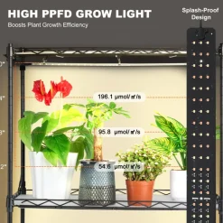 VEVOR Plant Stand with Grow Light, 4-Tier Plant Shelf with 45W Full Spectrum Grow Light, 3 Mode Plant Light with Timer and Wheel for Seed Starting, Metal Grow Light Shelf for Indoor Plants