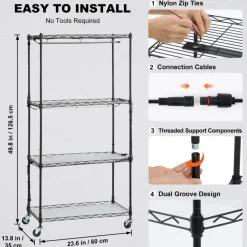 VEVOR Plant Stand with Grow Light, 4-Tier Plant Shelf with 45W Full Spectrum Grow Light, 3 Mode Plant Light with Timer and Wheel for Seed Starting, Metal Grow Light Shelf for Indoor Plants