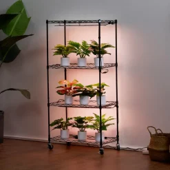 VEVOR Plant Stand with Grow Light, 4-Tier Plant Shelf with 45W Full Spectrum Grow Light, 3 Mode Plant Light with Timer and Wheel for Seed Starting, Metal Grow Light Shelf for Indoor Plants