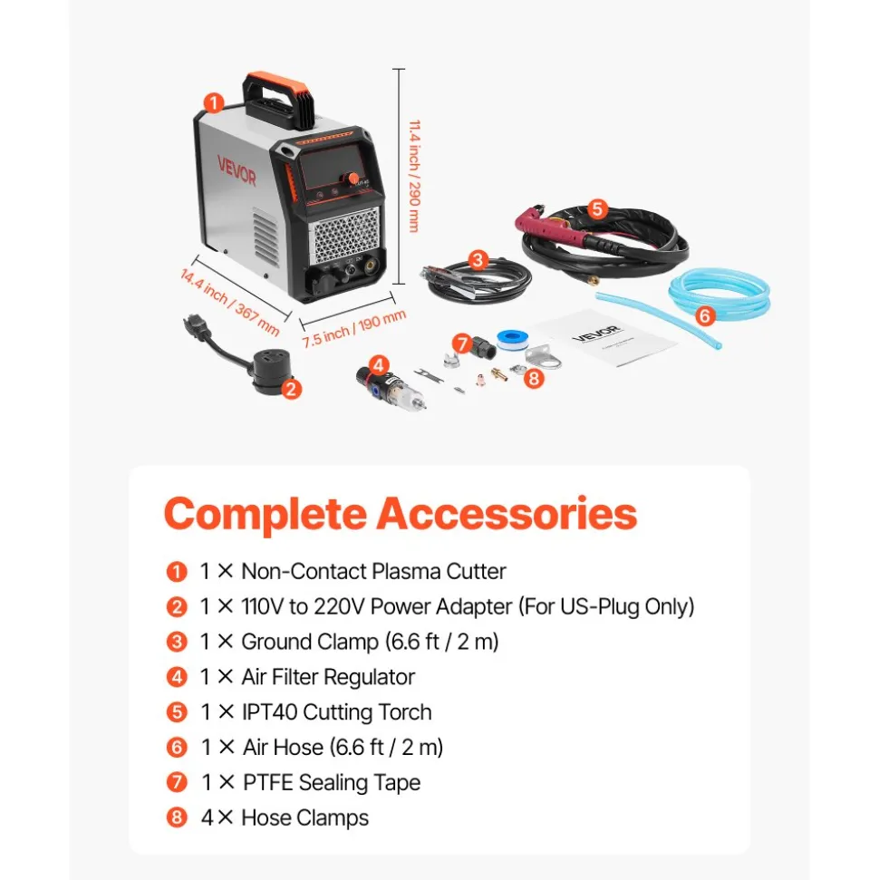 VEVOR Plasma Cutter, 65A Non-Touch Pilot Arc Plasma Cutting Machine Non-High Frequency - with 2T/4T Function & Adjustable PT Time, 110V/220V Dual Voltage Digital Display IGBT Inverter