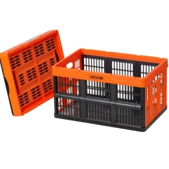 VEVOR Plastic Collapsible Storage Bins, 45L 6 Packs, Stackable Folding Storage Crates with Handles, Holds 33 lbs Per Bin, Foldable Heavy Duty Containers, Space-Saving Baskets, for Home Organizing