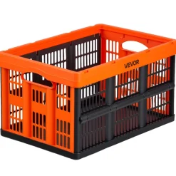 VEVOR Plastic Collapsible Storage Bins, 45L 6 Packs, Stackable Folding Storage Crates with Handles, Holds 33 lbs Per Bin, Foldable Heavy Duty Containers, Space-Saving Baskets, for Home Organizing