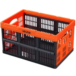 VEVOR Plastic Collapsible Storage Bins, 45L 6 Packs, Stackable Folding Storage Crates with Handles, Holds 33 lbs Per Bin, Foldable Heavy Duty Containers, Space-Saving Baskets, for Home Organizing