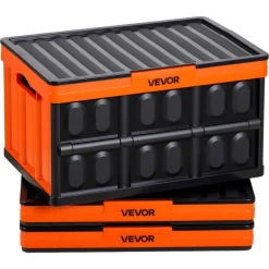 VEVOR Plastic Collapsible Storage Basket, 45L 3 Packs, Folding Stackable Storage Containers/Bins with Handles, Large Heavy Duty Containers for Clothes, Toys, Books, Snack, Shoes and Grocery Organizing