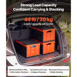 VEVOR Plastic Collapsible Storage Basket, 45L 3 Packs, Folding Stackable Storage Containers/Bins with Handles, Large Heavy Duty Containers for Clothes, Toys, Books, Snack, Shoes and Grocery Organizing