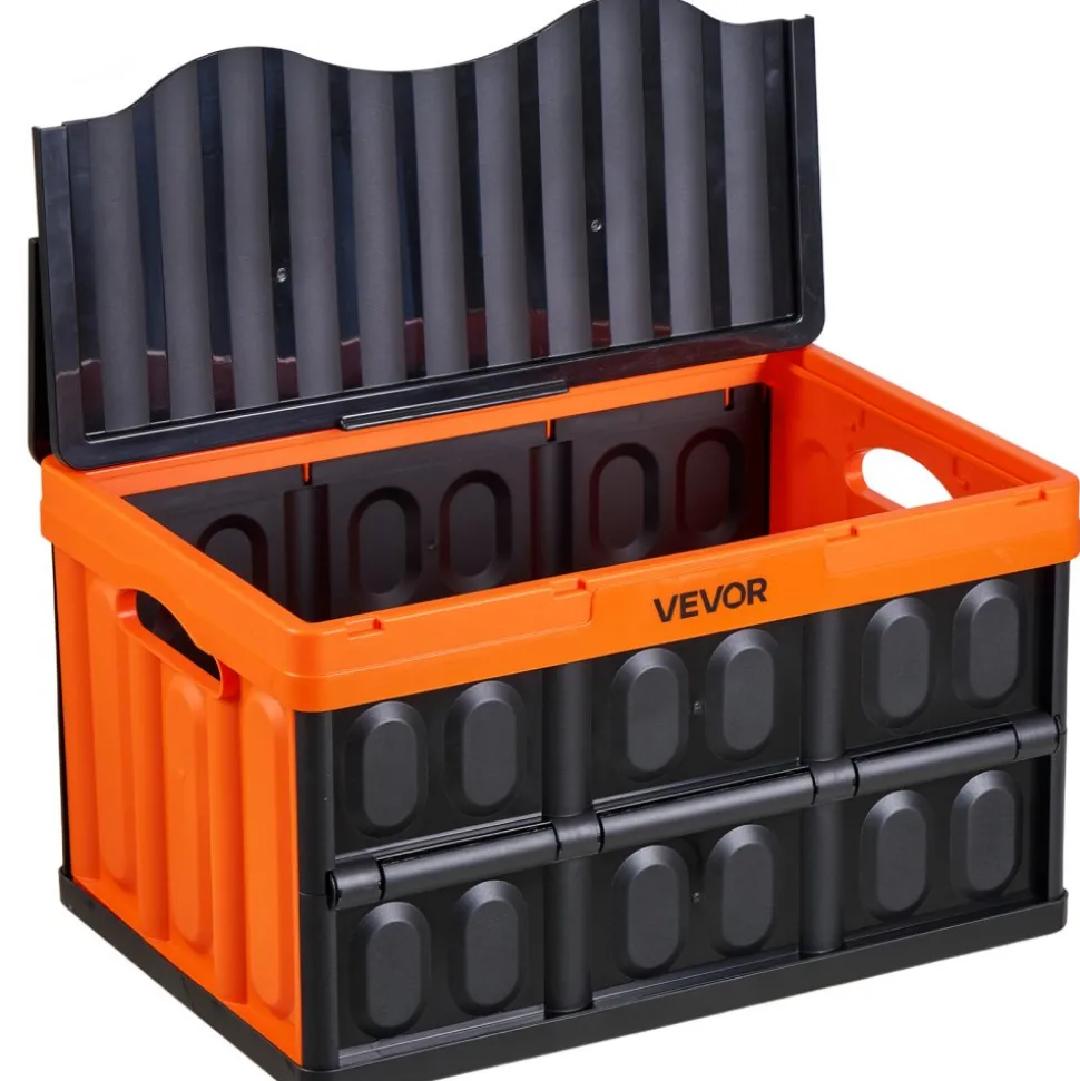 VEVOR Plastic Collapsible Storage Basket, 45L 3 Packs, Folding Stackable Storage Containers/Bins with Handles, Large Heavy Duty Containers for Clothes, Toys, Books, Snack, Shoes and Grocery Organizing