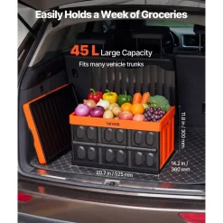 VEVOR Plastic Collapsible Storage Basket, 45L 3 Packs, Folding Stackable Storage Containers/Bins with Handles, Large Heavy Duty Containers for Clothes, Toys, Books, Snack, Shoes and Grocery Organizing