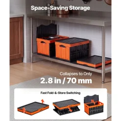 VEVOR Plastic Collapsible Storage Basket, 45L 3 Packs, Folding Stackable Storage Containers/Bins with Handles, Large Heavy Duty Containers for Clothes, Toys, Books, Snack, Shoes and Grocery Organizing