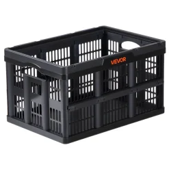 VEVOR Plastic Collapsible Storage Bins, 45L 3 Packs, Stackable Folding Storage Crates with Handles, Holds 33 lbs Per Bin, Foldable Heavy Duty Containers, Space-Saving Baskets, for Home Organizing