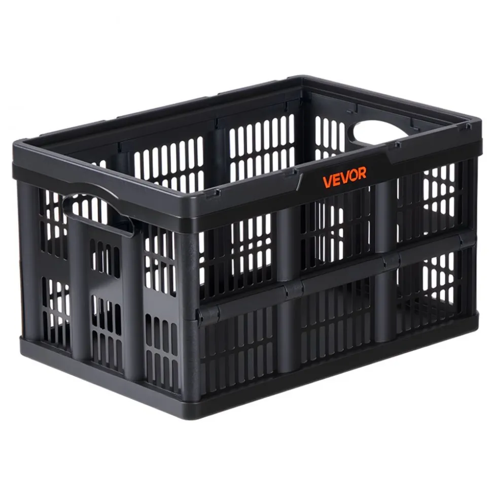 VEVOR Plastic Collapsible Storage Bins, 45L 3 Packs, Stackable Folding Storage Crates with Handles, Holds 33 lbs Per Bin, Foldable Heavy Duty Containers, Space-Saving Baskets, for Home Organizing