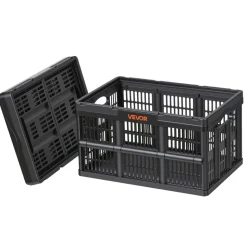 VEVOR Plastic Collapsible Storage Bins, 45L 3 Packs, Stackable Folding Storage Crates with Handles, Holds 33 lbs Per Bin, Foldable Heavy Duty Containers, Space-Saving Baskets, for Home Organizing