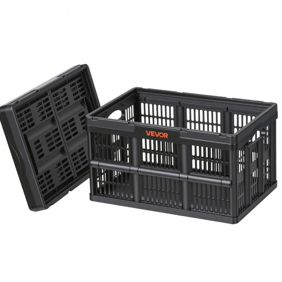 VEVOR Plastic Collapsible Storage Bins, 45L 3 Packs, Stackable Folding Storage Crates with Handles, Holds 33 lbs Per Bin, Foldable Heavy Duty Containers, Space-Saving Baskets, for Home Organizing