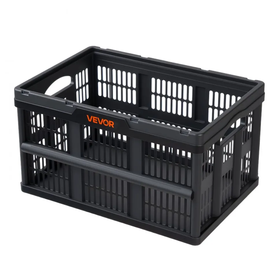 VEVOR Plastic Collapsible Storage Bins, 45L 3 Packs, Stackable Folding Storage Crates with Handles, Holds 33 lbs Per Bin, Foldable Heavy Duty Containers, Space-Saving Baskets, for Home Organizing