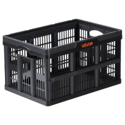 VEVOR Plastic Collapsible Storage Bins, 45L 3 Packs, Stackable Folding Storage Crates with Handles, Holds 33 lbs Per Bin, Foldable Heavy Duty Containers, Space-Saving Baskets, for Home Organizing