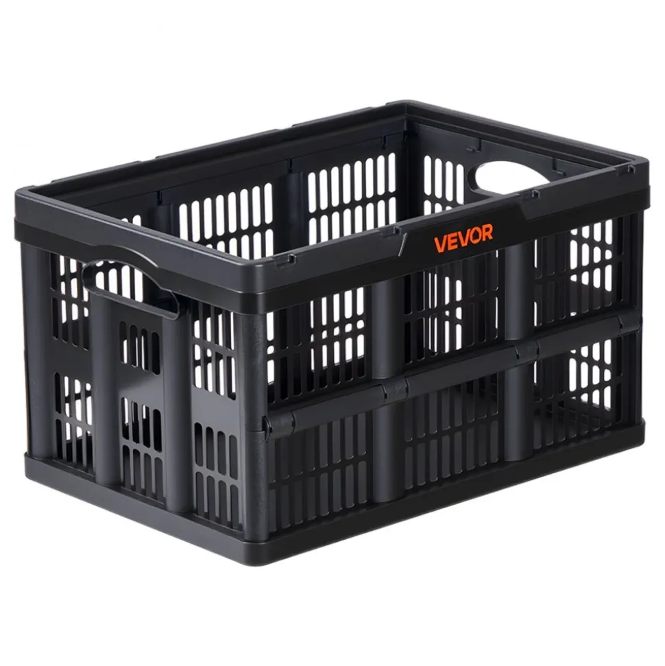 VEVOR Plastic Collapsible Storage Bins, 45L 3 Packs, Stackable Folding Storage Crates with Handles, Holds 33 lbs Per Bin, Foldable Heavy Duty Containers, Space-Saving Baskets, for Home Organizing