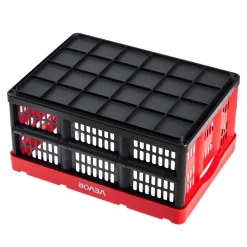 VEVOR Plastic Collapsible Storage Bins with Lids, 65L 3 Packs, Stackable Folding Storage Crates with Handles, Holds 84 lbs Per Bin, Heavy Duty Containers, Space-Saving Baskets, for Home Organizing