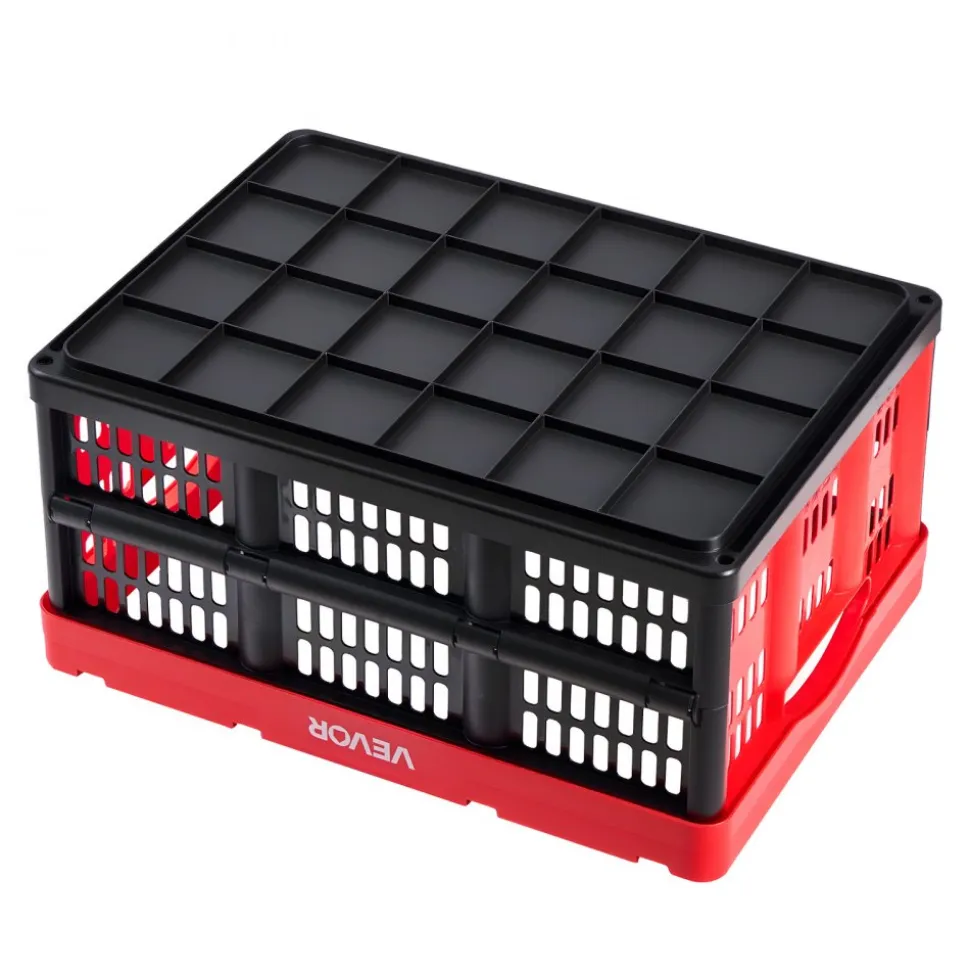VEVOR Plastic Collapsible Storage Bins, 32L 3 Packs, Stackable Folding Storage Crates with Handles, Holds 26 lbs Per Bin, Foldable Heavy Duty Containers, Space-Saving Baskets, for Home Organizing