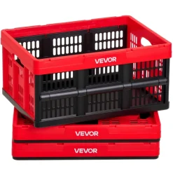 VEVOR Plastic Collapsible Storage Bins, 32L 3 Packs, Stackable Folding Storage Crates with Handles, Holds 26 lbs Per Bin, Foldable Heavy Duty Containers, Space-Saving Baskets, for Home Organizing