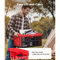 VEVOR Plastic Collapsible Storage Bins, 32L 3 Packs, Stackable Folding Storage Crates with Handles, Holds 26 lbs Per Bin, Foldable Heavy Duty Containers, Space-Saving Baskets, for Home Organizing