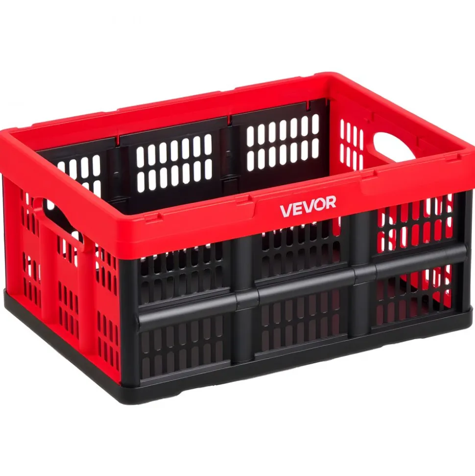 VEVOR Plastic Collapsible Storage Bins, 32L 3 Packs, Stackable Folding Storage Crates with Handles, Holds 26 lbs Per Bin, Foldable Heavy Duty Containers, Space-Saving Baskets, for Home Organizing