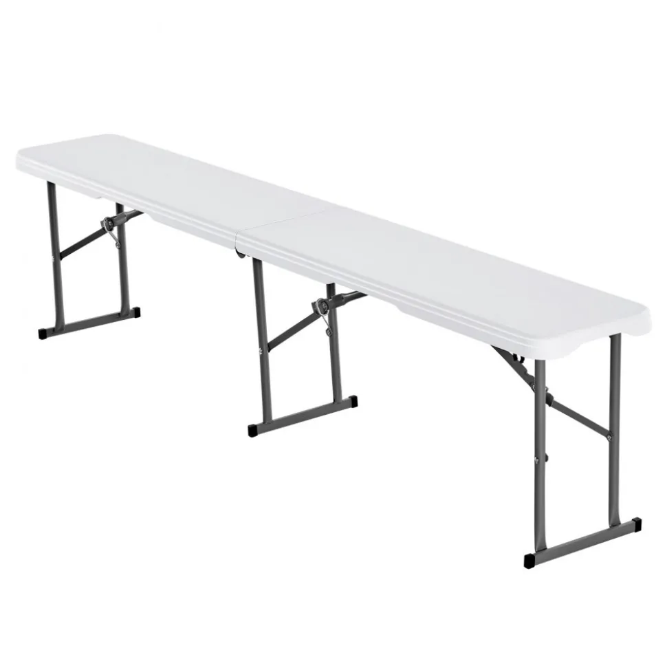 VEVOR Plastic Folding Bench, 6 ft Portable Bench for Indoor/Outdoor Picnic Party Patio Camping Dining, Foldable Smooth HDPE Seat for Garden Soccer Multipurpose Entertaining Activities, 1 Pack, White