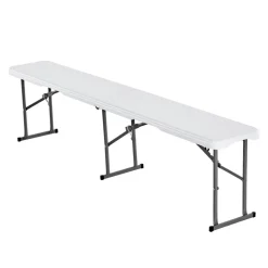VEVOR Plastic Folding Bench, 6 ft Portable Bench for Indoor/Outdoor Picnic Party Patio Camping Dining, Foldable Smooth HDPE Seat for Garden Soccer Multipurpose Entertaining Activities, 1 Pack, White