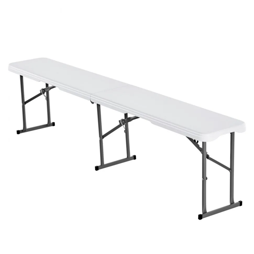 VEVOR Plastic Folding Bench, 6 ft Portable Bench for Indoor/Outdoor Picnic Party Patio Camping Dining, Foldable Smooth HDPE Seat for Garden Soccer Multipurpose Entertaining Activities, 1 Pack, White