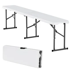 VEVOR Plastic Folding Bench, 6 ft Portable Bench for Indoor/Outdoor Picnic Party Patio Camping Dining, Foldable Smooth HDPE Seat for Garden Soccer Multipurpose Entertaining Activities, 1 Pack, White