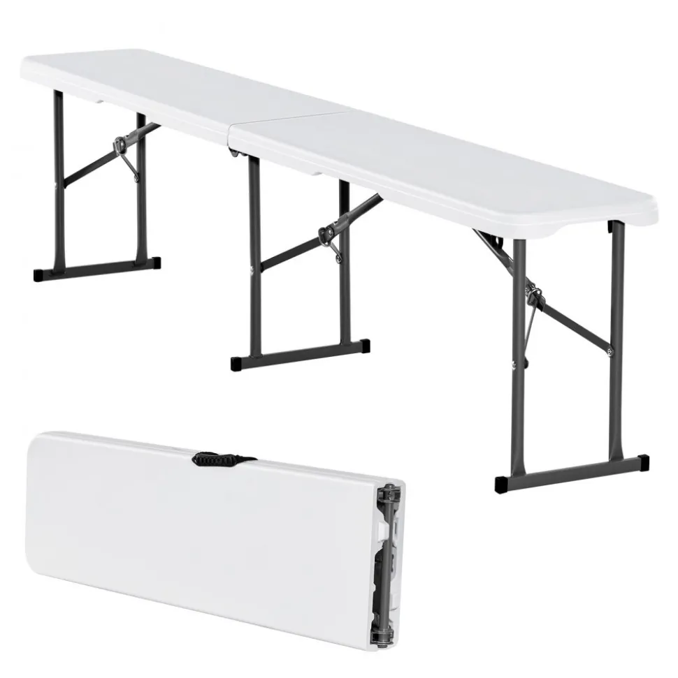 VEVOR Plastic Folding Bench, 6 ft Portable Bench for Indoor/Outdoor Picnic Party Patio Camping Dining, Foldable Smooth HDPE Seat for Garden Soccer Multipurpose Entertaining Activities, 1 Pack, White