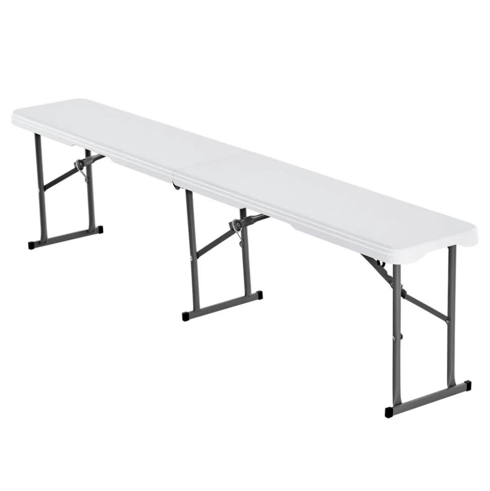 VEVOR Plastic Folding Bench, 6 ft Portable Bench for Indoor/Outdoor Picnic Party Patio Camping Dining, Foldable Smooth HDPE Seat for Garden Soccer Multipurpose Entertaining Activities, 2 Pack, White