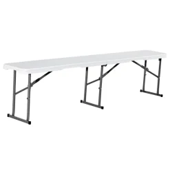 VEVOR Plastic Folding Bench, 6 ft Portable Bench for Indoor/Outdoor Picnic Party Patio Camping Dining, Foldable Smooth HDPE Seat for Garden Soccer Multipurpose Entertaining Activities, 2 Pack, White