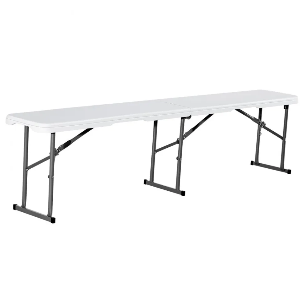VEVOR Plastic Folding Bench, 6 ft Portable Bench for Indoor/Outdoor Picnic Party Patio Camping Dining, Foldable Smooth HDPE Seat for Garden Soccer Multipurpose Entertaining Activities, 2 Pack, White