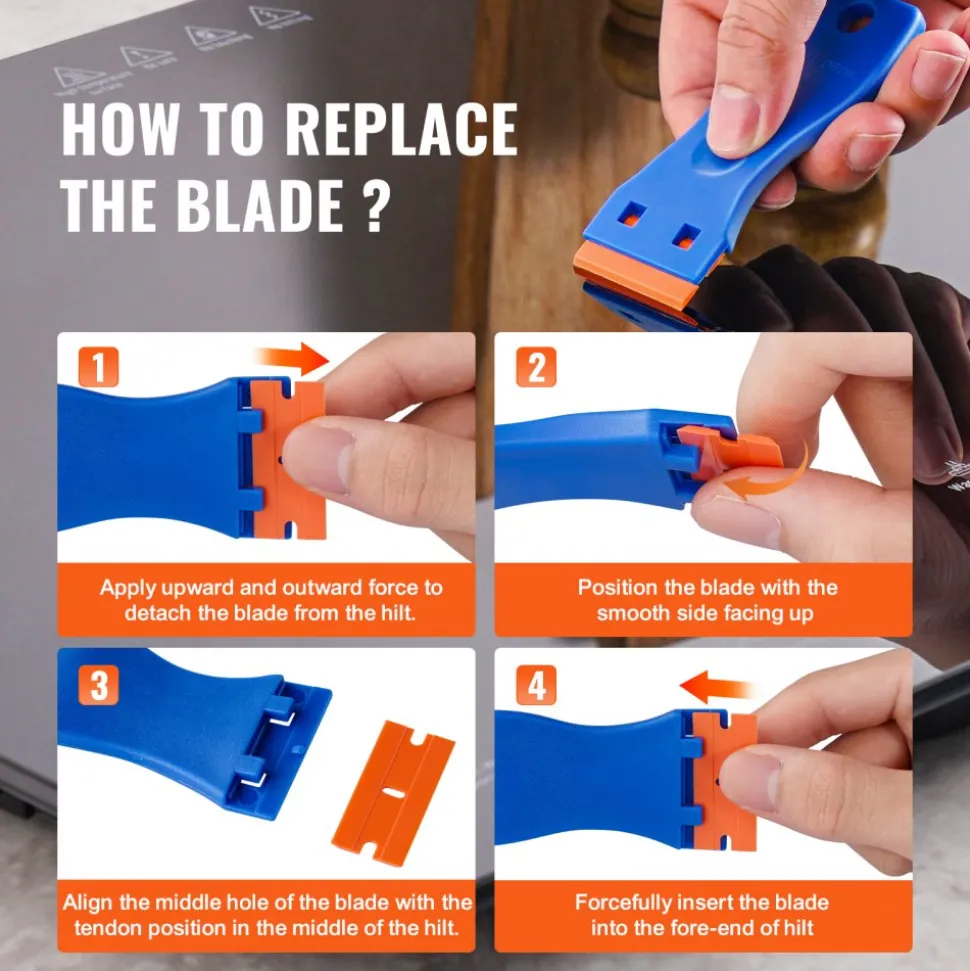 VEVOR Plastic Razor Blade Scraper, 2PCS Scraper Tool, 120PCS Plastic Blades, Cleaning Scraper Remover for Stickers, Decals, Adhesive, Labels, Paint from Glass, Car, Window, Caulk, No Scratches, Blue