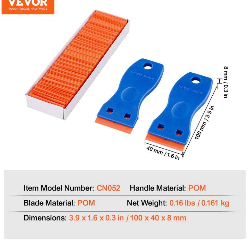VEVOR Plastic Razor Blade Scraper, 2PCS Scraper Tool, 120PCS Plastic Blades, Cleaning Scraper Remover for Stickers, Decals, Adhesive, Labels, Paint from Glass, Car, Window, Caulk, No Scratches, Blue