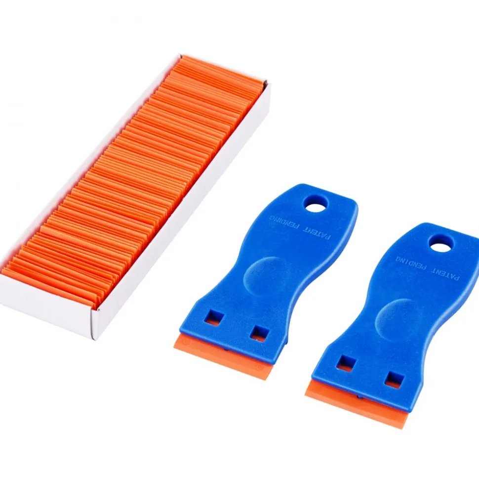 VEVOR Plastic Razor Blade Scraper, 2PCS Scraper Tool, 120PCS Plastic Blades, Cleaning Scraper Remover for Stickers, Decals, Adhesive, Labels, Paint from Glass, Car, Window, Caulk, No Scratches, Blue