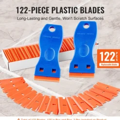 VEVOR Plastic Razor Blade Scraper, 2PCS Scraper Tool, 120PCS Plastic Blades, Cleaning Scraper Remover for Stickers, Decals, Adhesive, Labels, Paint from Glass, Car, Window, Caulk, No Scratches, Blue