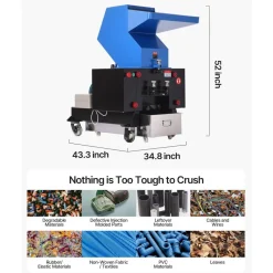 VEVOR Plastic Shredder Crusher, 10HP/7.5KW Plastic Grinder Granulator, 250-450kg/h Capacity Pulverizer Recycling Machine with Wheels, SDK-11 Blade & 10mm Mesh for PVC PTFE (220V 60Hz 3-Phase)