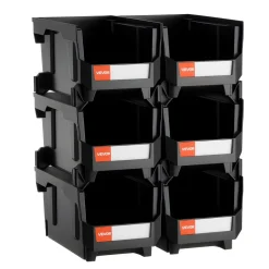 VEVOR Plastic Stackable Storage Bins, 14.8 x 8.5 x 7.1 inch (6 Pack), Plastic Containers for Organizing and Storage Bins for Closet, Garage, Small Parts, Office Supplies and Other Accessories, Black