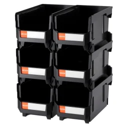 VEVOR Plastic Stackable Storage Bins, 14.8 x 8.5 x 7.1 inch (6 Pack), Plastic Containers for Organizing and Storage Bins for Closet, Garage, Small Parts, Office Supplies and Other Accessories, Black