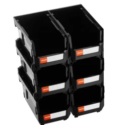 VEVOR Plastic Stackable Storage Bins, 14.8 x 8.5 x 7.1 inch (6 Pack), Plastic Containers for Organizing and Storage Bins for Closet, Garage, Small Parts, Office Supplies and Other Accessories, Black