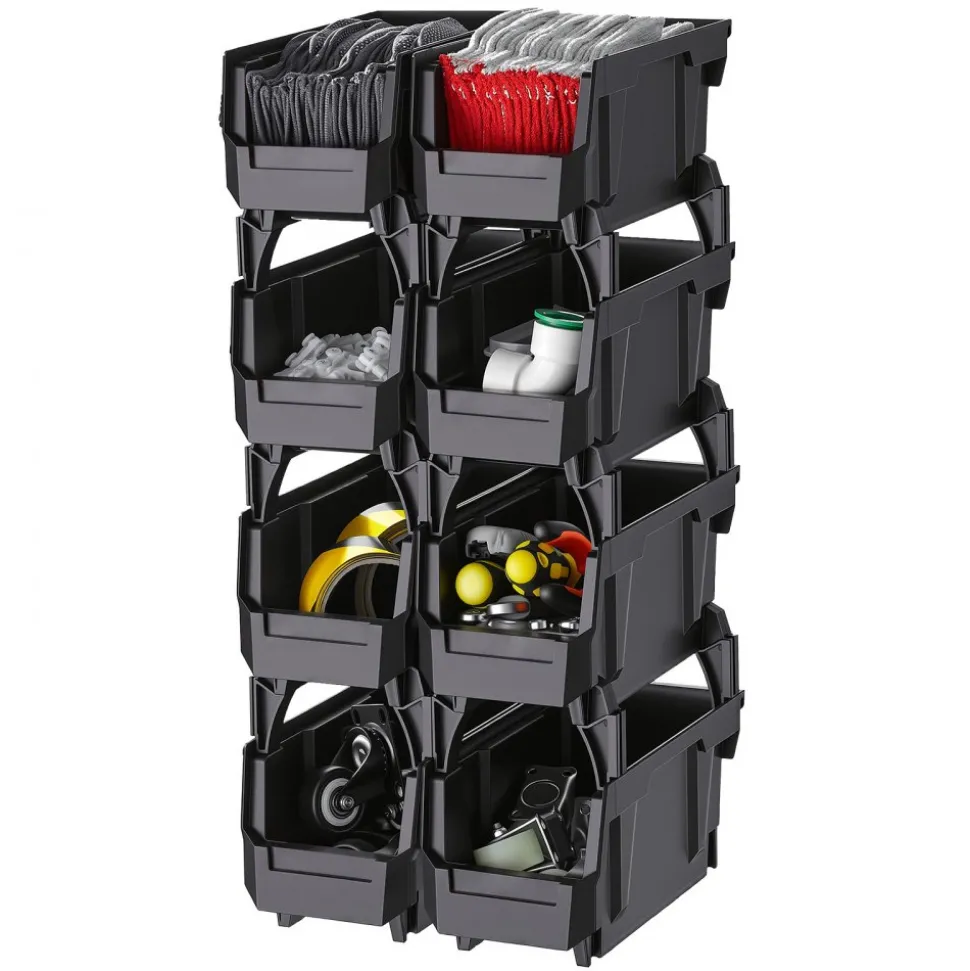VEVOR Plastic Stackable Storage Bins, 14.8 x 8.5 x 7.1 inch (6 Pack), Plastic Containers for Organizing & Storage Bins for Closet, Garage, Small Parts, Office Supplies, Other Accessories, Transparent