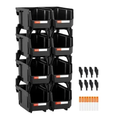 VEVOR Plastic Stackable Storage Bins, 14.8 x 8.5 x 7.1 inch (6 Pack), Plastic Containers for Organizing & Storage Bins for Closet, Garage, Small Parts, Office Supplies, Other Accessories, Transparent